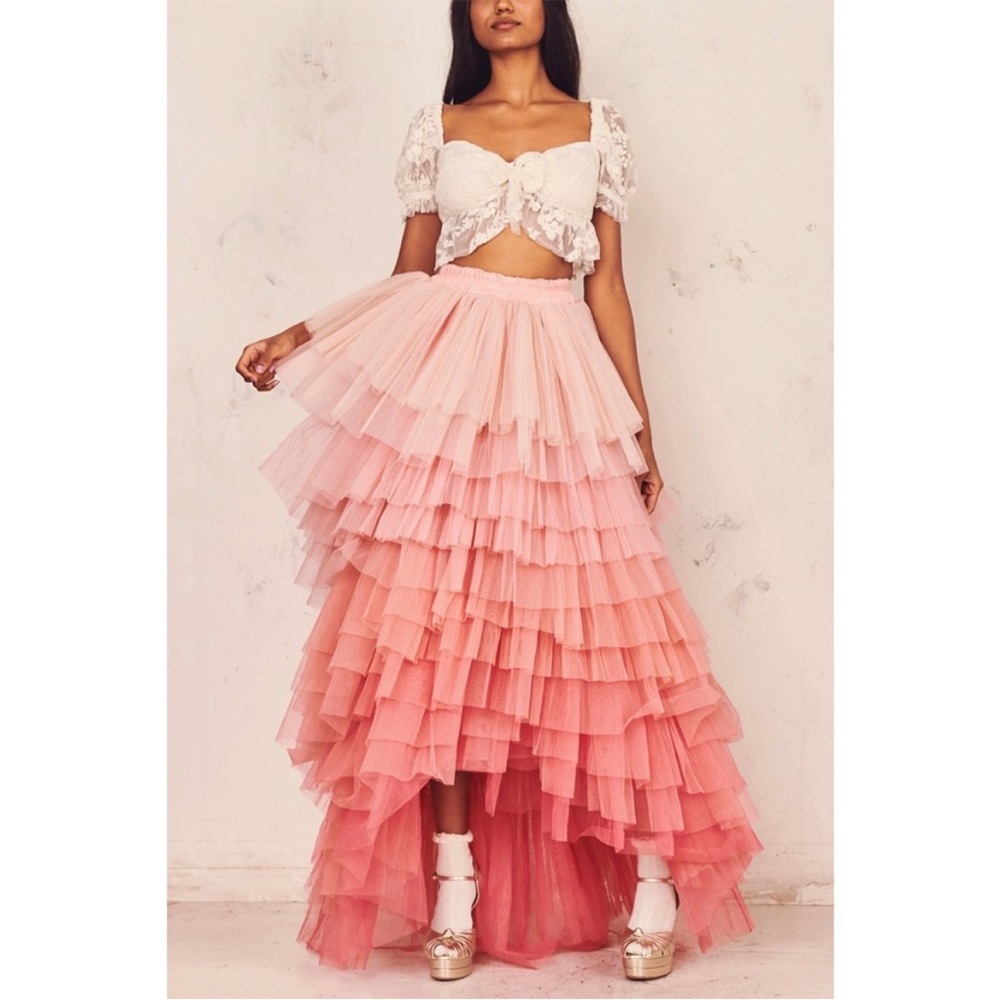LoveShackFancy Micah Tulle Ombre Ball Gown Skirt